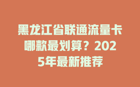 黑龙江省联通流量卡哪款最划算？2025年最新推荐