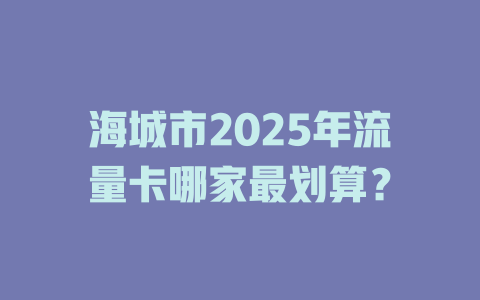 海城市2025年流量卡哪家最划算？