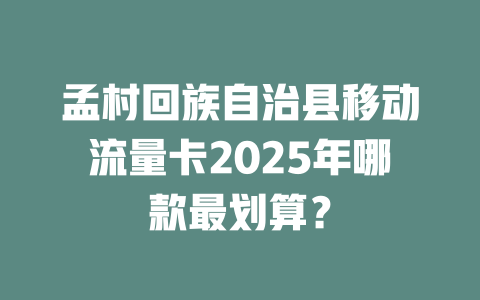 孟村回族自治县移动流量卡2025年哪款最划算？