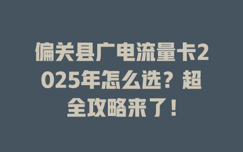 偏关县广电流量卡2025年怎么选？超全攻略来了！