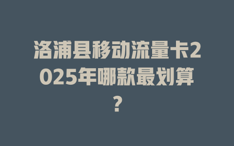 洛浦县移动流量卡2025年哪款最划算？