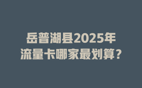 岳普湖县2025年流量卡哪家最划算？