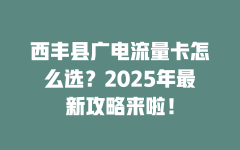西丰县广电流量卡怎么选？2025年最新攻略来啦！