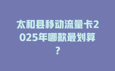 太和县移动流量卡2025年哪款最划算？
