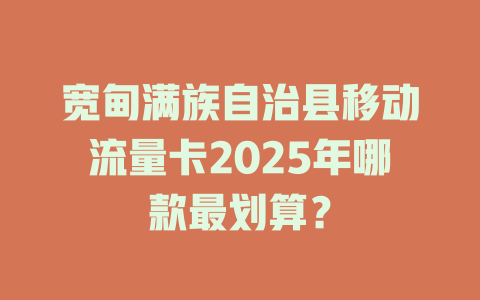 宽甸满族自治县移动流量卡2025年哪款最划算？