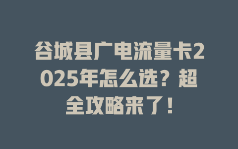 谷城县广电流量卡2025年怎么选？超全攻略来了！