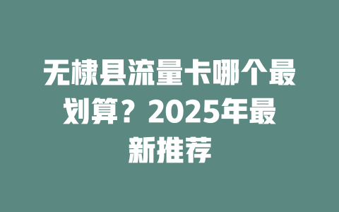 无棣县流量卡哪个最划算？2025年最新推荐