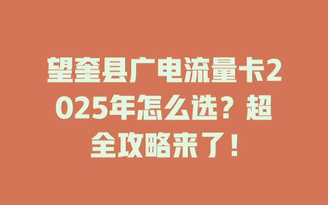 望奎县广电流量卡2025年怎么选？超全攻略来了！