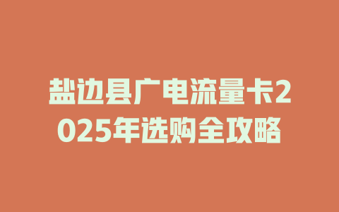 盐边县广电流量卡2025年选购全攻略