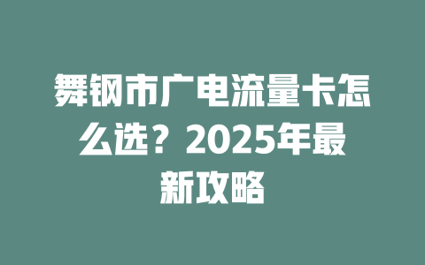 舞钢市广电流量卡怎么选？2025年最新攻略