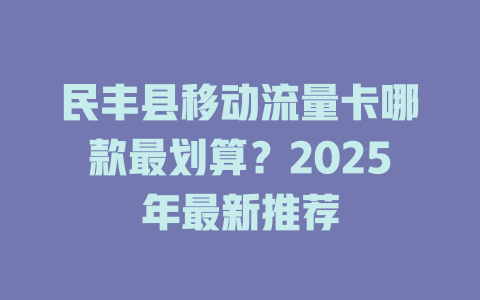 民丰县移动流量卡哪款最划算？2025年最新推荐
