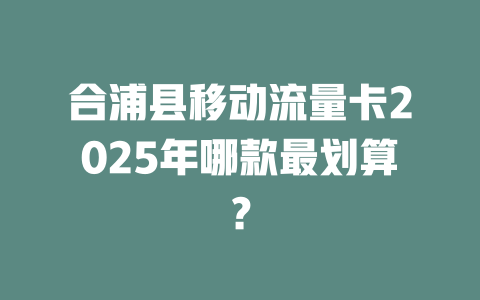 合浦县移动流量卡2025年哪款最划算？