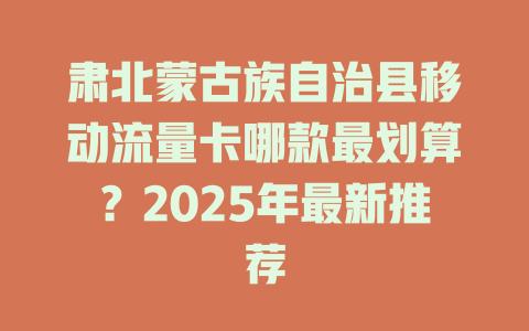 肃北蒙古族自治县移动流量卡哪款最划算？2025年最新推荐