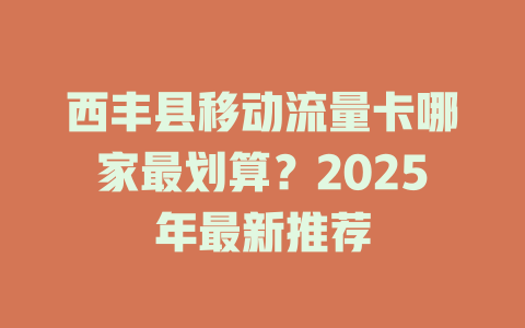 西丰县移动流量卡哪家最划算？2025年最新推荐