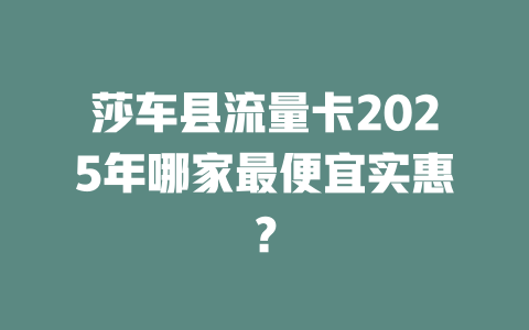 莎车县流量卡2025年哪家最便宜实惠？