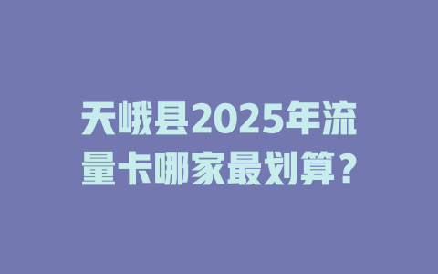 天峨县2025年流量卡哪家最划算？
