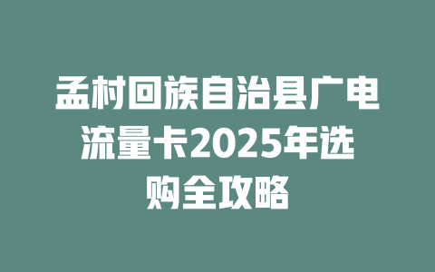 孟村回族自治县广电流量卡2025年选购全攻略