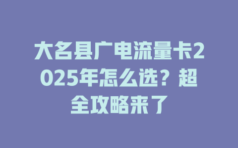 大名县广电流量卡2025年怎么选？超全攻略来了