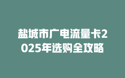 盐城市广电流量卡2025年选购全攻略