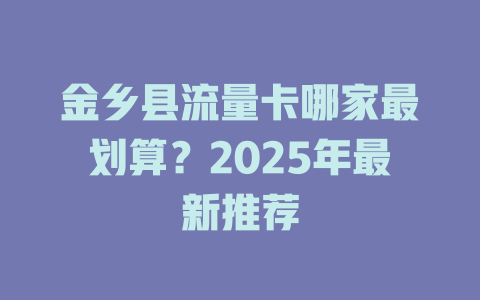 金乡县流量卡哪家最划算？2025年最新推荐