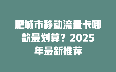 肥城市移动流量卡哪款最划算？2025年最新推荐