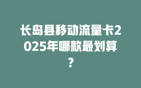 长岛县移动流量卡2025年哪款最划算？
