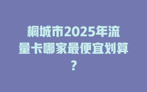 桐城市2025年流量卡哪家最便宜划算？