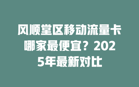 风顺堂区移动流量卡哪家最便宜？2025年最新对比