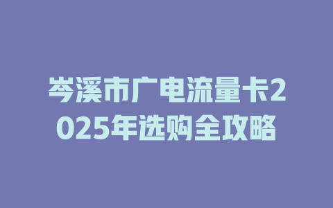 岑溪市广电流量卡2025年选购全攻略