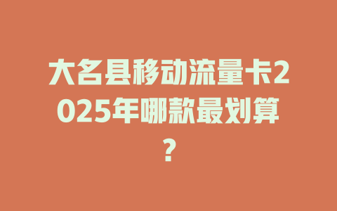 大名县移动流量卡2025年哪款最划算？