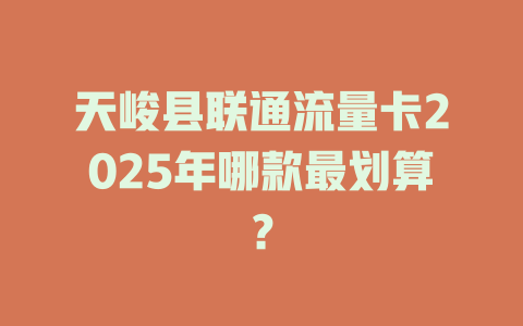 天峻县联通流量卡2025年哪款最划算？