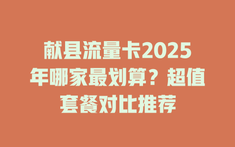 献县流量卡2025年哪家最划算？超值套餐对比推荐