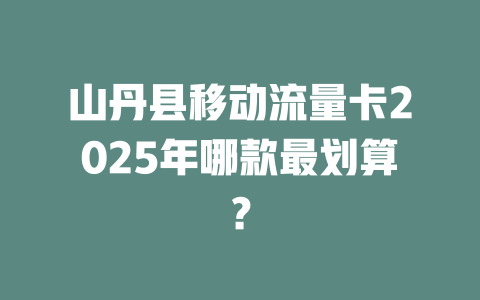 山丹县移动流量卡2025年哪款最划算？