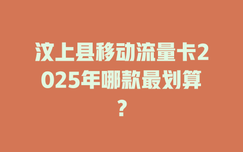 汶上县移动流量卡2025年哪款最划算？