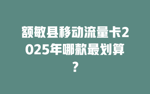 额敏县移动流量卡2025年哪款最划算？