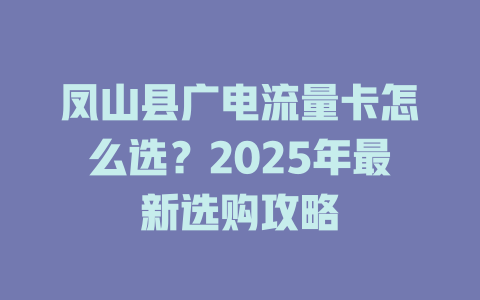凤山县广电流量卡怎么选？2025年最新选购攻略