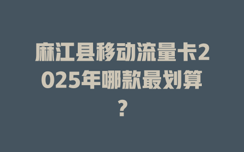 麻江县移动流量卡2025年哪款最划算？