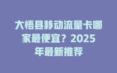 大悟县移动流量卡哪家最便宜？2025年最新推荐