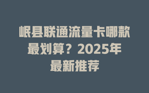岷县联通流量卡哪款最划算？2025年最新推荐