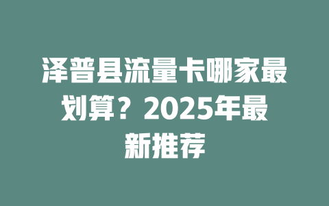 泽普县流量卡哪家最划算？2025年最新推荐