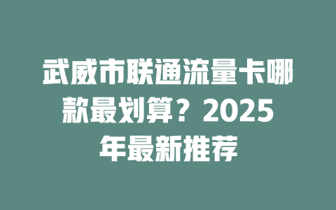 武威市联通流量卡哪款最划算？2025年最新推荐