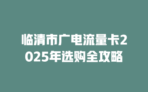 临清市广电流量卡2025年选购全攻略