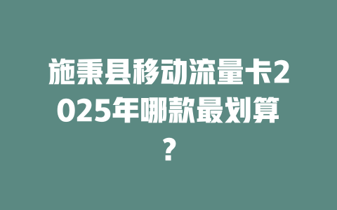 施秉县移动流量卡2025年哪款最划算？