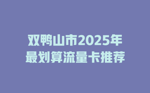 双鸭山市2025年最划算流量卡推荐