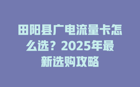 田阳县广电流量卡怎么选？2025年最新选购攻略