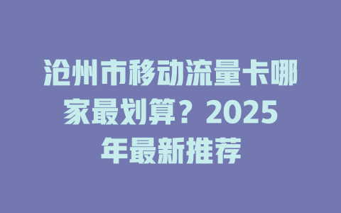 沧州市移动流量卡哪家最划算？2025年最新推荐
