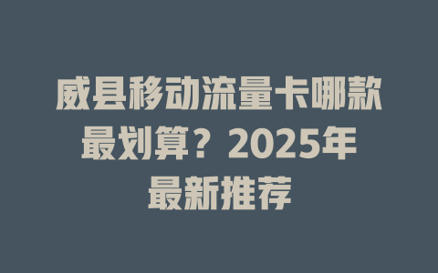 威县移动流量卡哪款最划算？2025年最新推荐