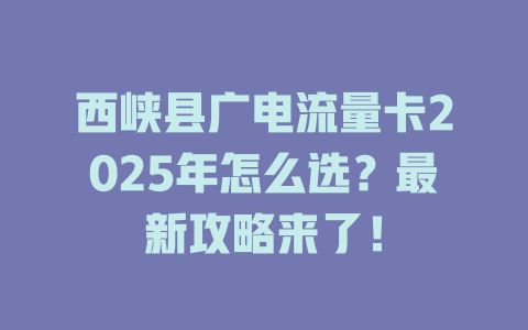 西峡县广电流量卡2025年怎么选？最新攻略来了！