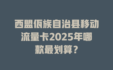 西盟佤族自治县移动流量卡2025年哪款最划算？