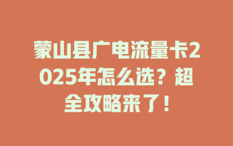 蒙山县广电流量卡2025年怎么选？超全攻略来了！